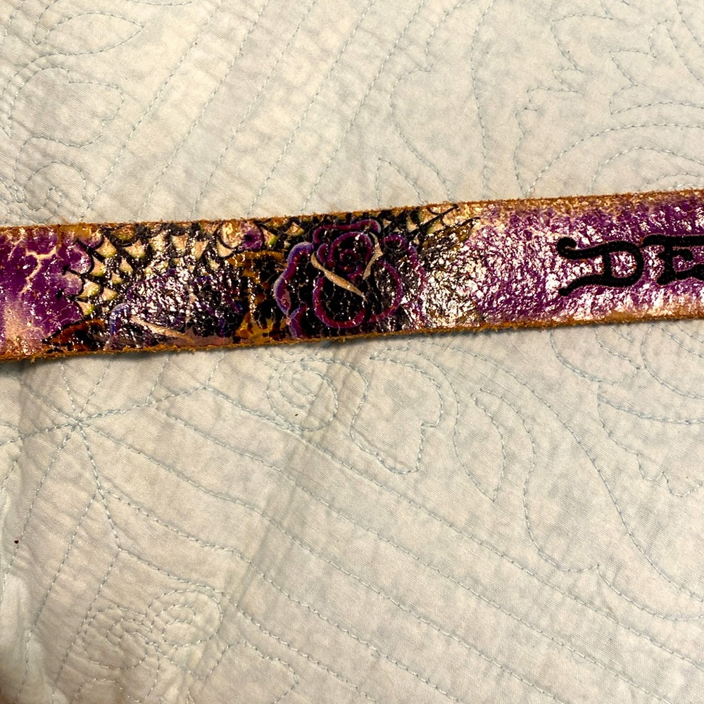 Ed Hardy Vintage Purple Belt with Gold Buckle - Picture 6 of 10